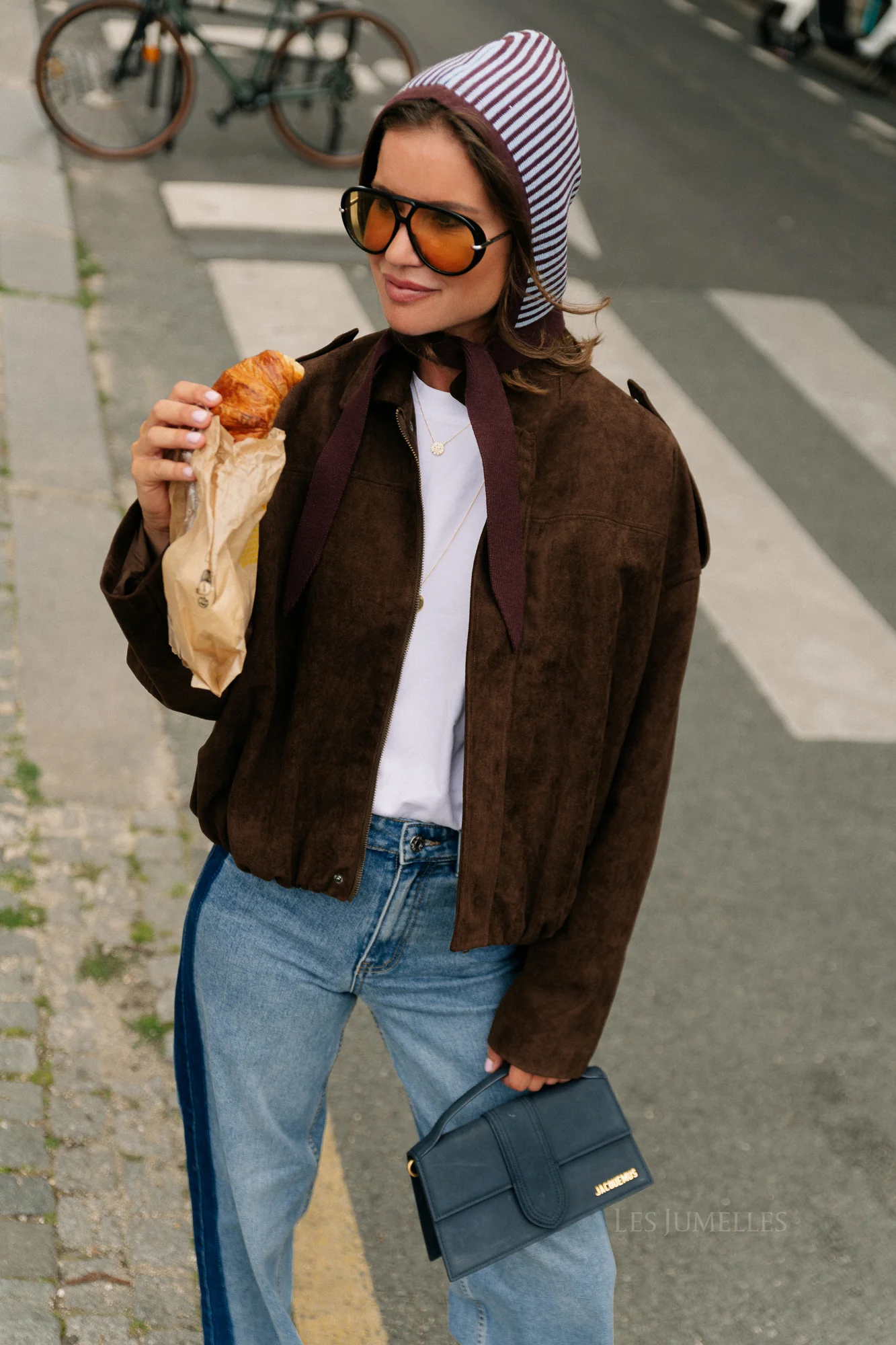 Blake striped bonnet chocolate brown/light blue - Image 4