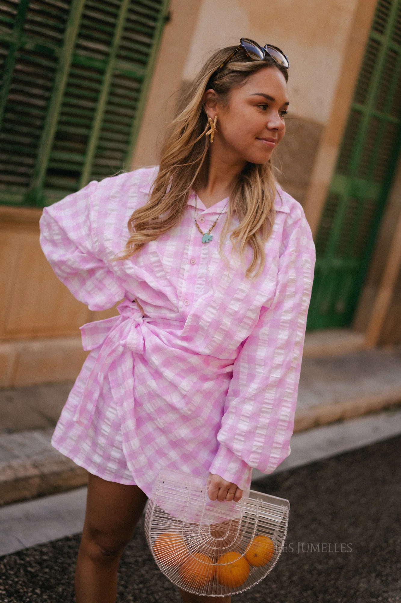 Elynn gingham wrap dress pink/white - Image 3