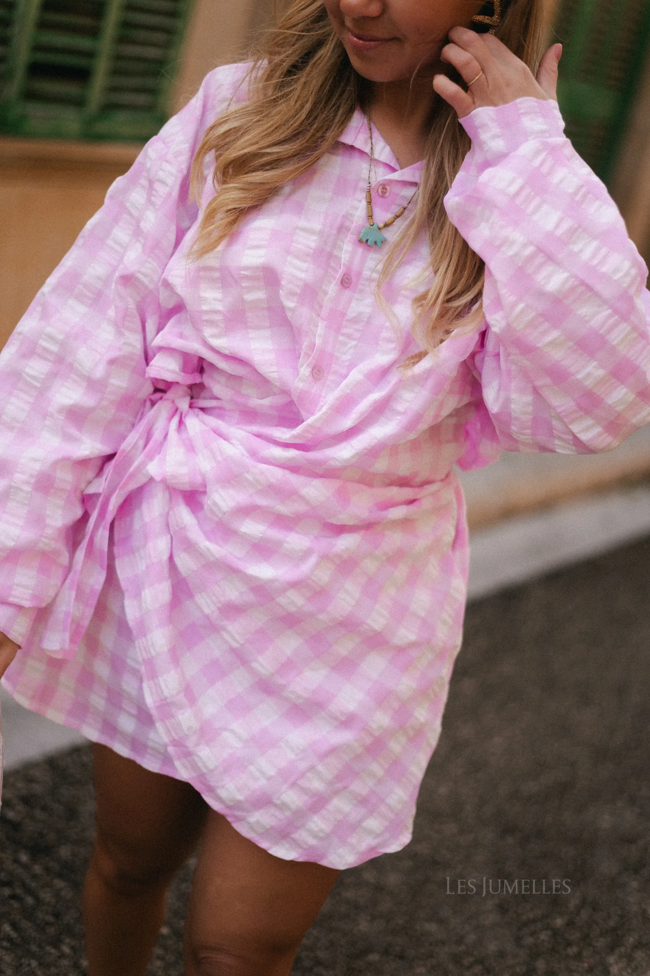 Elynn gingham wrap dress pink/white - Image 6