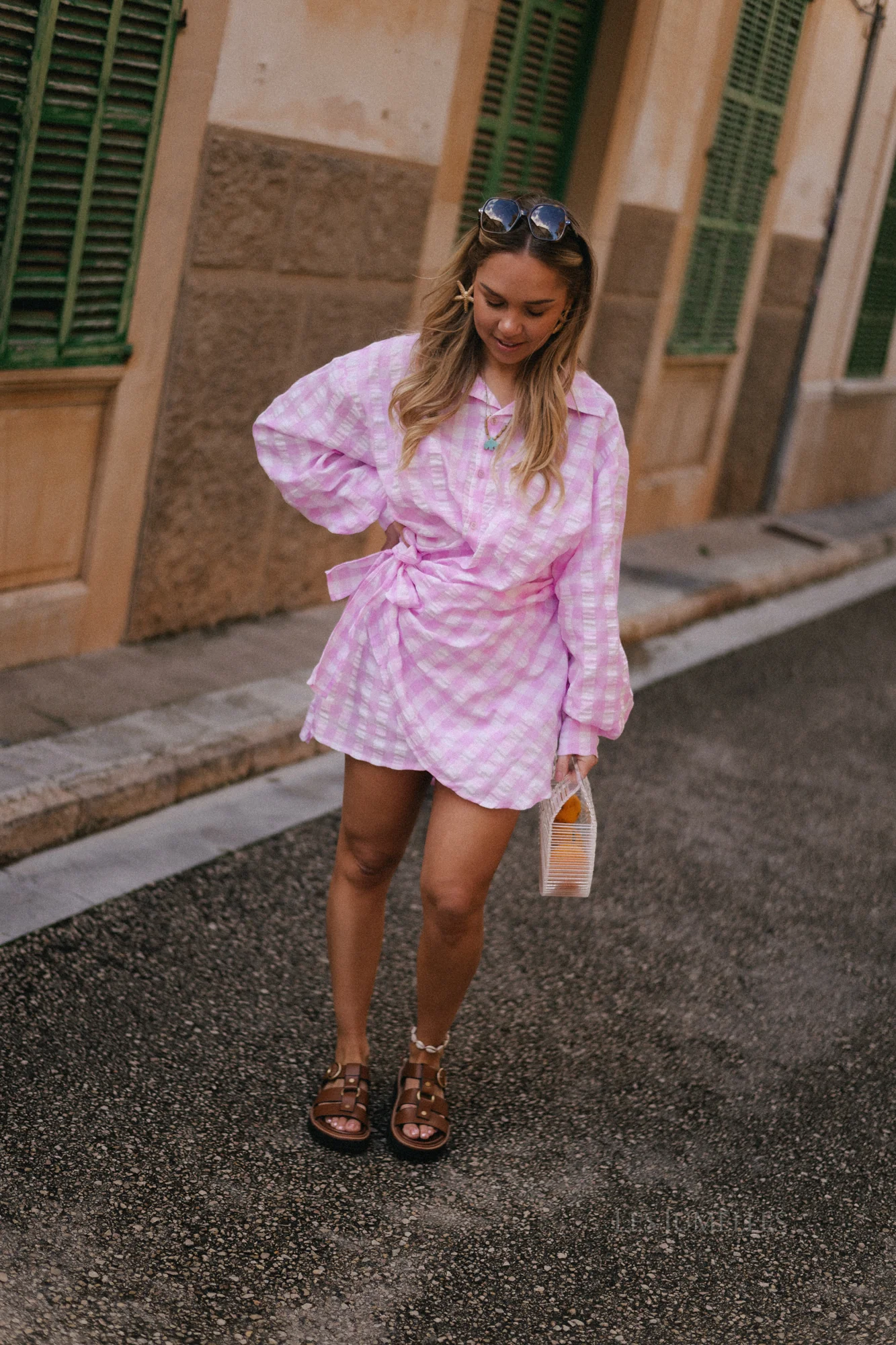 Elynn gingham wrap dress pink/white - Image 8