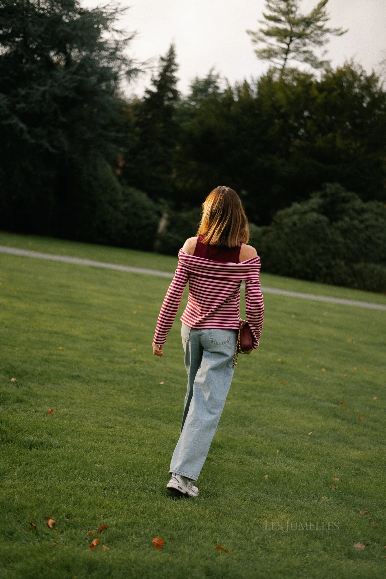 Marley off shoulder striped shirt burgundy/pink - Image 5