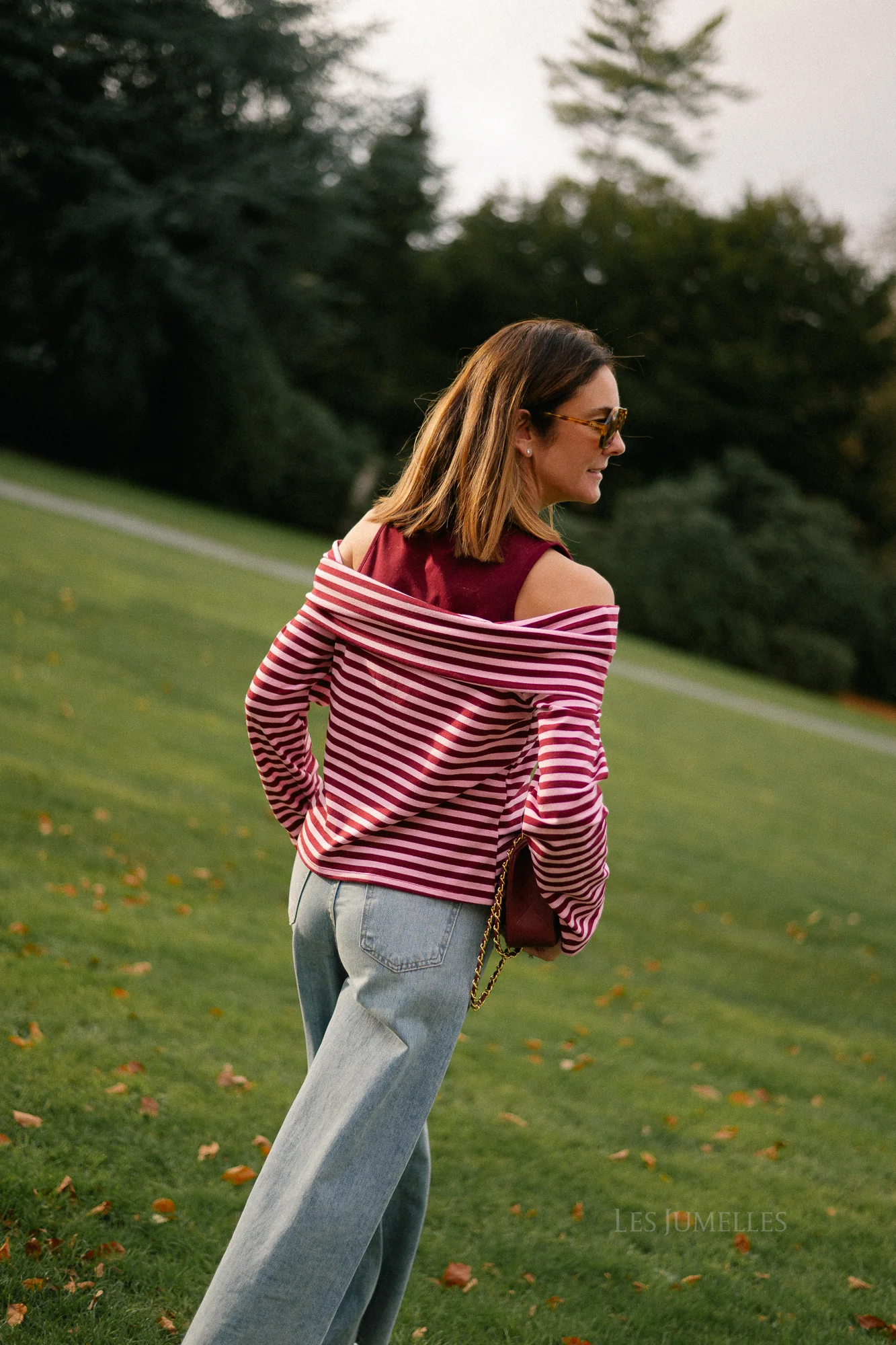 Marley off shoulder striped shirt burgundy/pink - Image 6