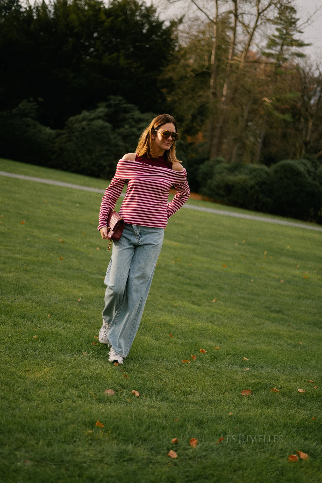 Marley off shoulder striped shirt burgundy/pink - Image 8