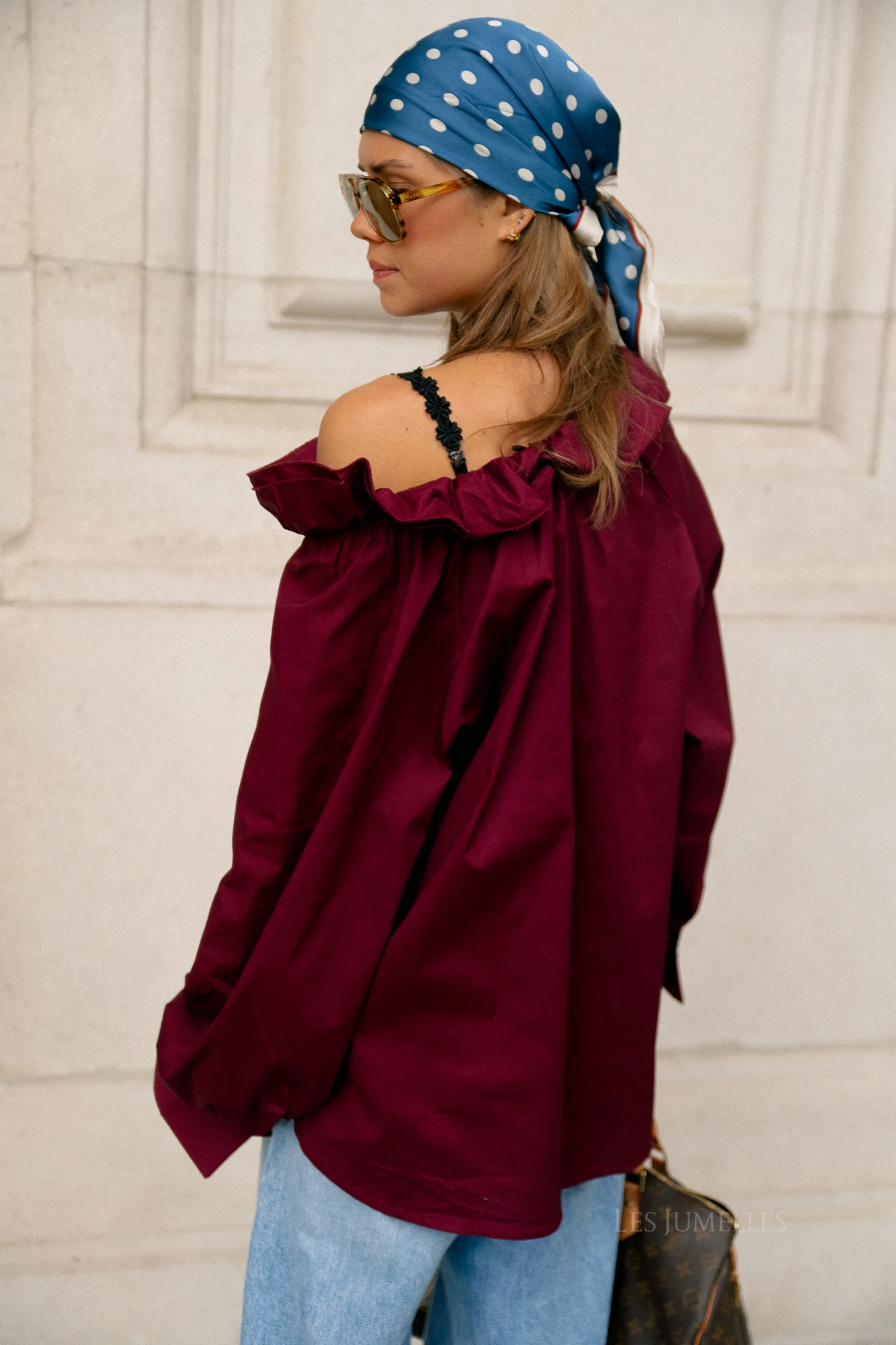 Poppy bow tie blouse burgundy - Image 3