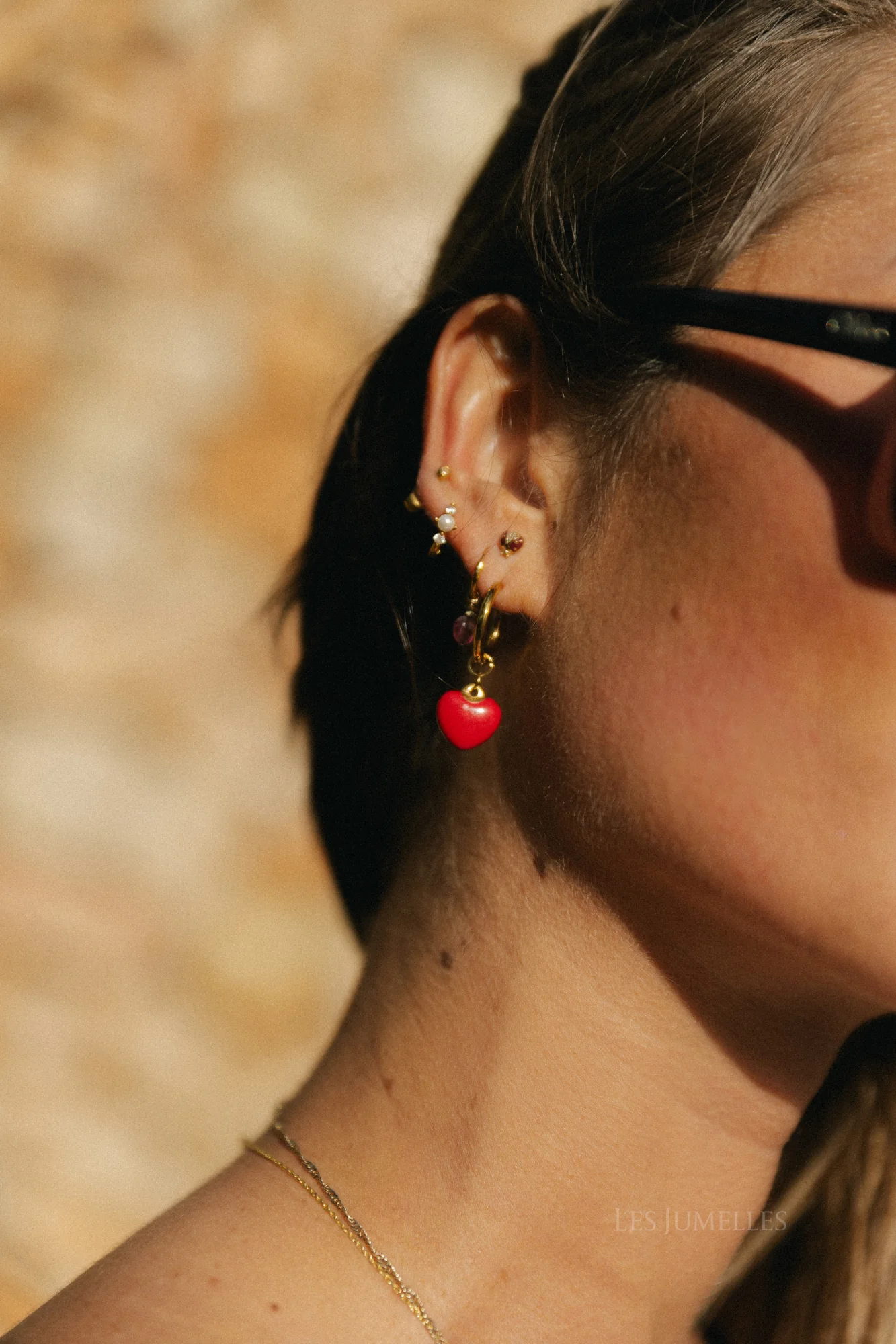 Red heart/pearl ring earrings gold - Image 4