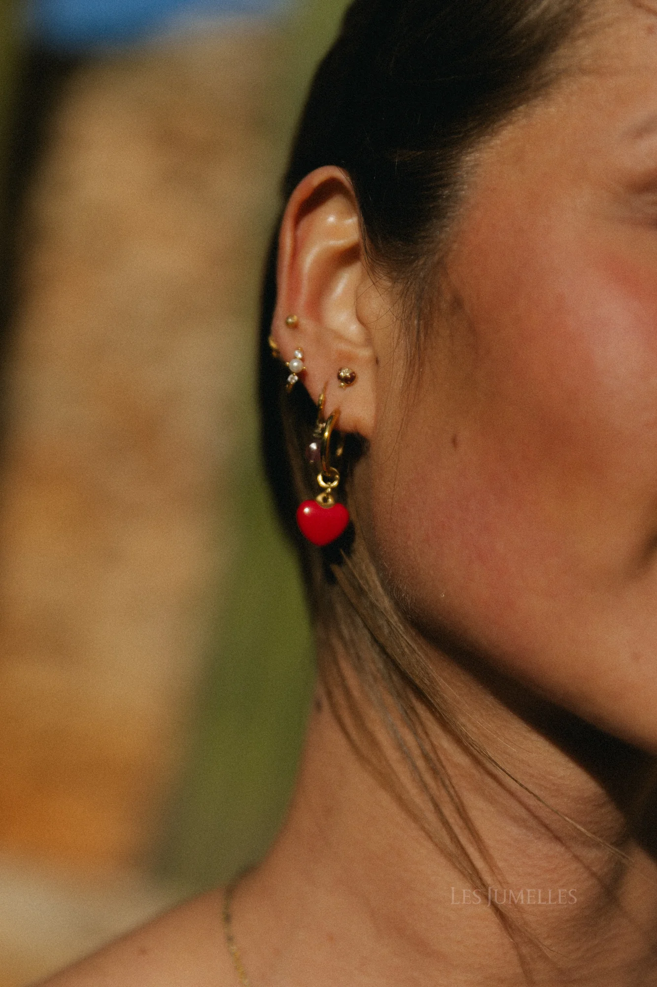 Red heart/pearl ring earrings gold - Image 5