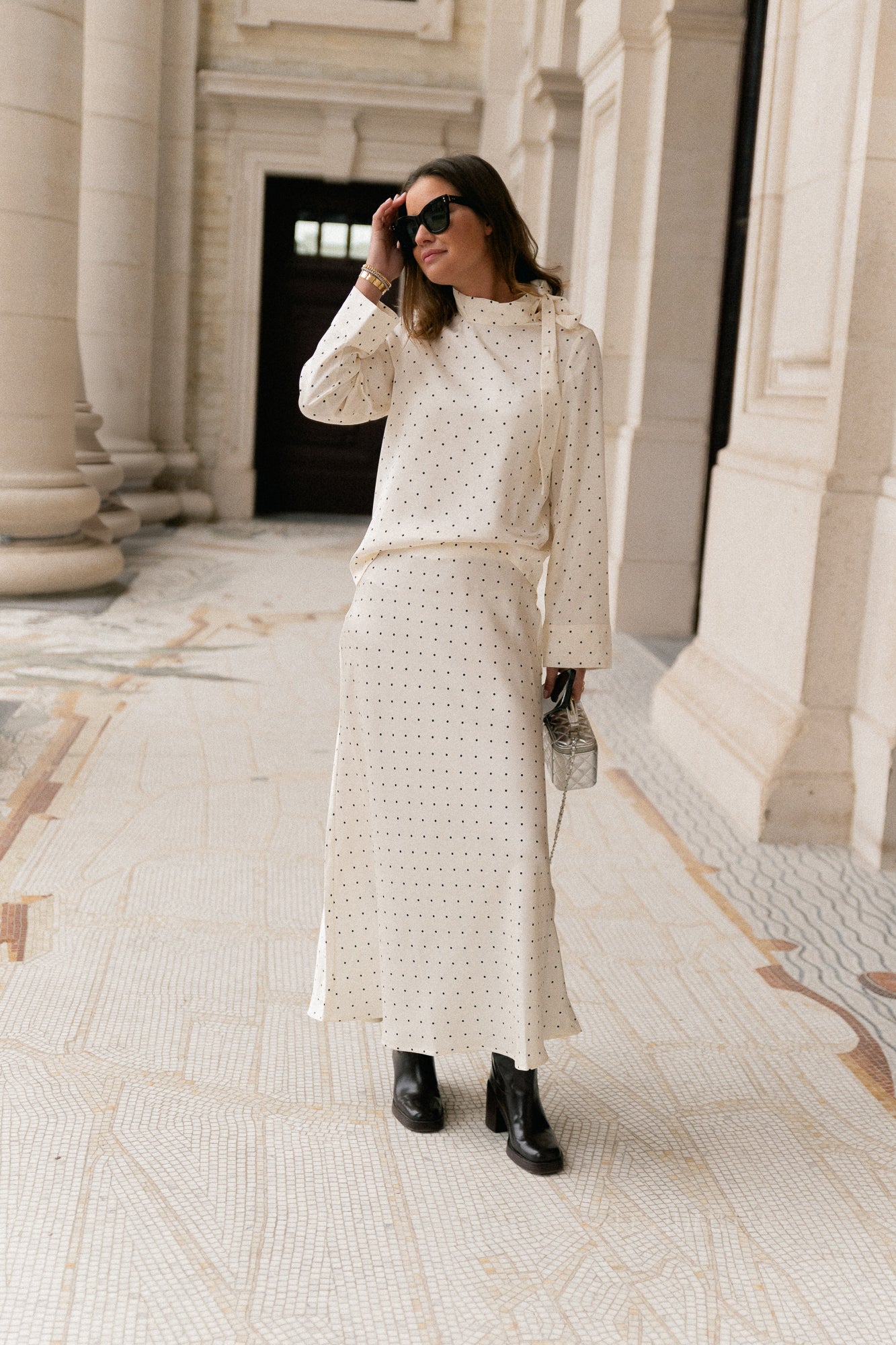 VIFadia HW midi ankle skirt cloud dancer/black dots - Image 4